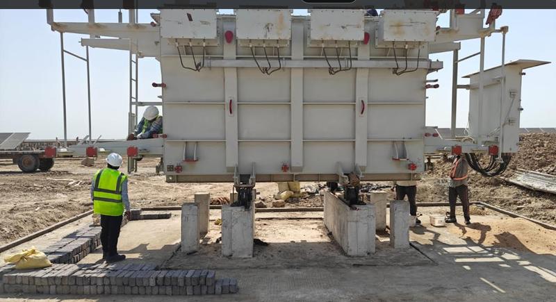 Transformer erection on concrete pedestals